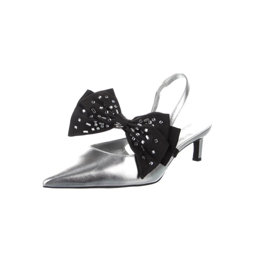 ❤️❤️Karl Lagerfeld SkyLynn Silver Removable Crystal Bow Slingback Pumps Women’s